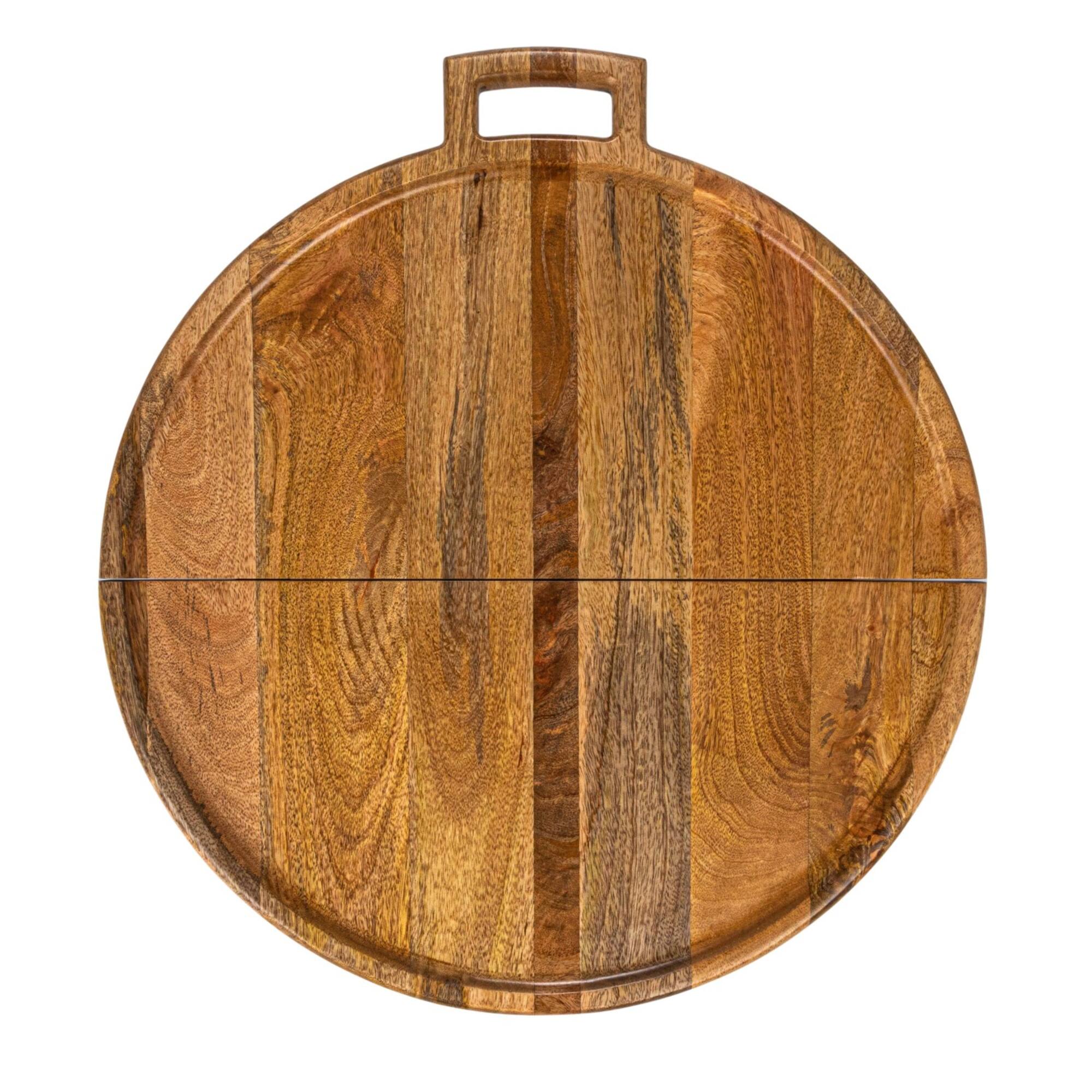 Hello Honey® 26" Natural & Gold Round Mango Wood Folding Cheese & Serving Board